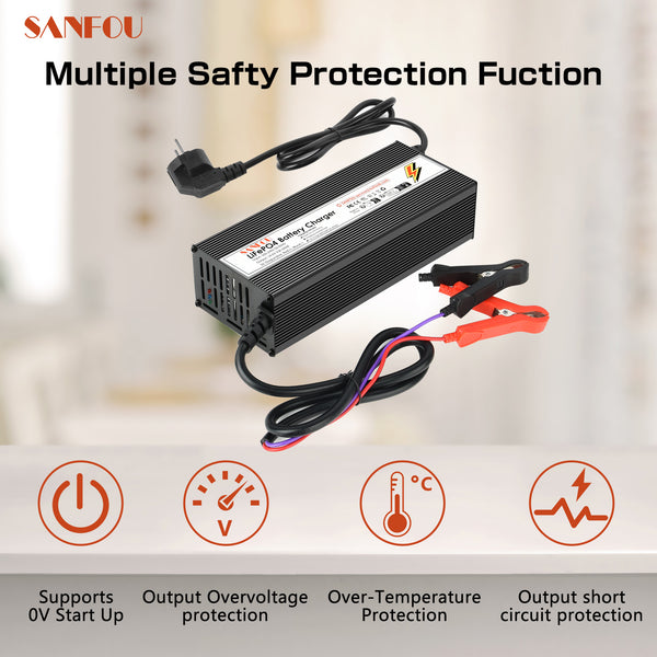 SANFOU 14.6V 20A LiFePO4 battery charger, 2-stage automatic intelligent LiFePO4 lithium battery charger Suitable for 12 V (12.8V) lithium batteries