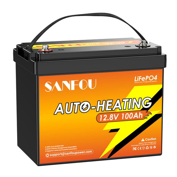 SANFOU 12.8V 100Ah LiFePO4 Battery, Built In 100A BMS